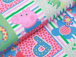 Jersey Digitaldruck Peppa Wutz - Peppa und Buchstaben - pink