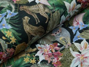 Jersey Digitaldruck Auva - Exotische Tiere und Lilien - antharzit