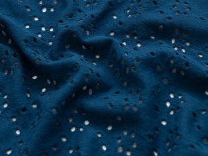 Jersey Strickstoff mit Lochstickerei Embroidery - Blumenmuster - petrol