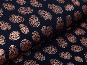 Jersey mit Foliendruck - bronzene geblümte Skulls - marine
