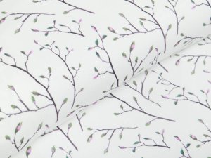 Jersey Digitaldruck - Zweige mit Knospen - wollweiß