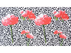 KDS Queen's Collection Leonie - Webware Viskose PANEL ca. 75 xcm x 140cm - Animalprint mit Pfingstrosen - schwarz/weiß