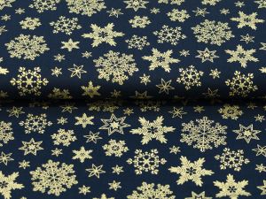 Webware Baumwolle Popeline mit Foliendruck - weihnachtliche Eiskristalle - marineblau