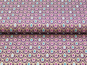 Webware Baumwolle Popeline mit Foliendruck - weihnachtliches Mandalamuster - violett