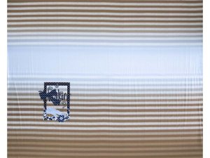 KDS Queen's Collection Afina - Jersey Viskose Panel ca. 125cm x 150cm - verzierter Rahmen auf Streifen - braun/hellblau