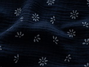 Musselin Baumwolle Double Gauze - kleine Blüten - marineblau