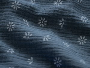 Musselin Baumwolle Double Gauze - kleine Blüten - indigoblau
