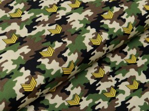 Webware Baumwolle Popeline - Army-Patches auf Camouflage - beige