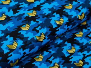 Webware Baumwolle Popeline - Army-Patches auf Camouflage - blau