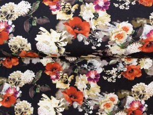 KDS Queen's Collection Mona - Jersey Viskose - Mohnblumenstrauß - dunkelbraun