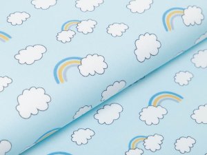Webware Baumwolle Popeline - Wolken und Regenbögen - helles blau