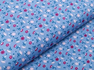 Webware Baumwolle Popeline - kleine Blumen - blau