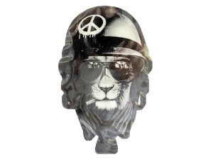 Applikation zum Aufbügeln - Löwe mit Pilotenbrille und Helm - schwarz
