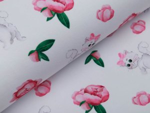 Jersey Digitaldruck Stenzo - süße Kätzchen und Blumen - weiß