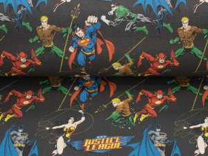 Webware Baumwolle Popeline Digitaldruck Justice League - Superhelden in Aktion - anthrazit