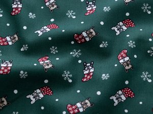 Webware Popeline Baumwolle Weihnachten - Weihnachtsbulldoggen - dunkelgrün