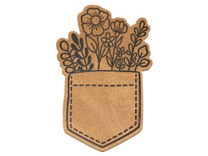 Jessy Sewing Kunstleder-Label mit aufgedruckter Nähnaht - "Flowerpocket" - braun