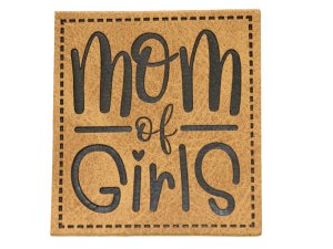 Jessy Sewing Kunstleder-Label mit aufgedruckter Nähnaht - "Mom of Girls" - braun