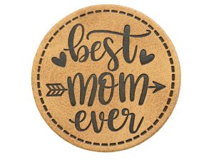 Jessy Sewing Kunstleder-Label mit aufgedruckter Nähnaht - "best mom" - braun