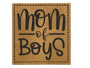 Jessy Sewing Kunstleder-Label mit aufgedruckter Nähnaht - "mom of boys" - braun