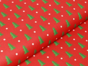 Webware Baumwolle Swafing Noel - Weihnachtsbäume auf Punkten - rot/grün