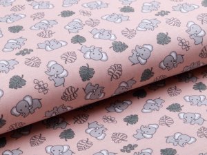 Jersey Organic Cotton - Elefanten und Blätter - rosa