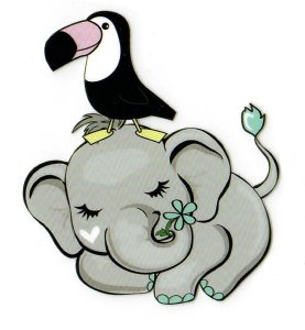 Transfer-Applikation zum Aufbügeln ca. 7,0 cm x 7,5 cm - Elefantenbaby mit Tukan