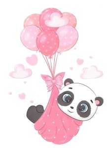 Transfer-Applikation zum Aufbügeln ca. 10,0 cm x 14,0 cm - Pandababy an Luftballons