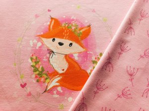 Jersey PANEL - Reaktivdruck - Janeas World - "Fox Love" - 60cm x 155cm - rosa