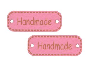 2 Applikationen / Label aus ökologischem Kunstleder ca. 15x40mm - Handmade - rosa