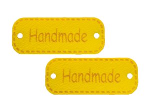 2 Applikationen / Label aus ökologischem Kunstleder ca. 15x40mm - Handmade - gelb