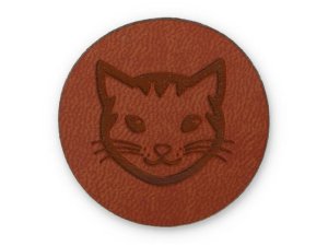 Applikation/Label aus ökologischem Kunstleder ca. 35mm - Katze - hellbraun