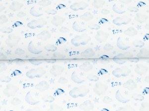 Webware Baumwolle Popeline Digitaldruck Mix Cloudy Snoozy - schlafende Wolken - weiß