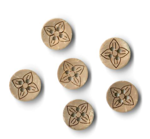 Runder Kokosnuss-Knopf - 6 Stück 13 mm - Sternenblume - holzfarben