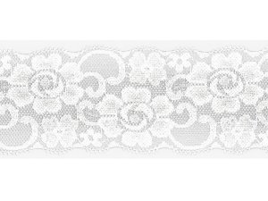 Elastische Spitze 50 mm - Blumen - weiß