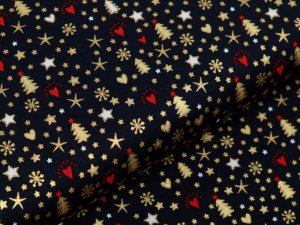 Webware Baumwolle Popeline mit Foliendruck - Weihnachtliche Ornamente - marine
