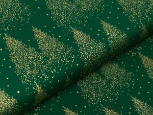 Webware Baumwolle Popeline mit Foliendruck - strahlende Tannenbäume - tannengrün