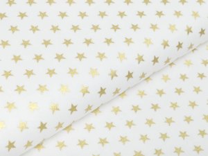 Webware Baumwolle Popeline mit Foliendruck - goldene blitzende Sterne - wollweiß