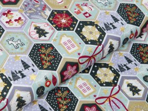 Webware Baumwolle Popeline mit Foliendruck - Weihnachtliche Patches - minze