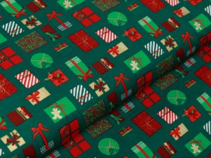 Webware Baumwolle Popeline mit Foliendruck - Weihnachtsgeschenke - moosgrün