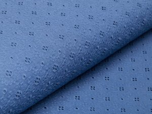 Webware Baumwolle mit Lochstickerei Broderie - sternförmige Blüten - jeansblau