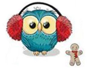 Transfer-Applikation Christmas Owls zum Aufbügeln - ca. 8,0 cm x 6,5 cm -  blaue Eule mit Ohrschützer
