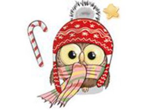 Transfer-Applikation Christmas Owls zum Aufbügeln - ca. 7,5 cm x 6,5 cm - Eule mit Zuckerstange