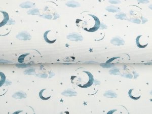 Jersey Waffel - süße schlafende Elefanten im Mond - weiß/blau