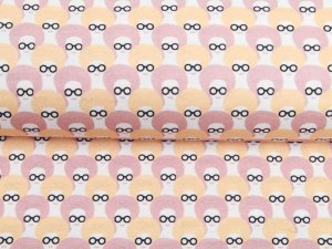 Single Jersey Sanetta - Bubiköpfe mit Brillen - weiß/rosa