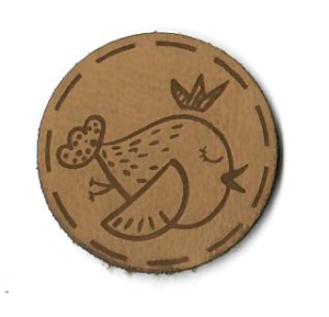 Applikationen/Label aus ökologischem Kunstleder ca. 30 mm - putziger Vogel - braun