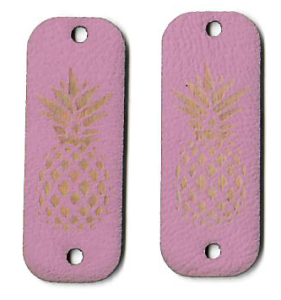 2 Applikationen / Label aus ökologischem Kunstleder ca. 15x40mm - Ananas - rosa