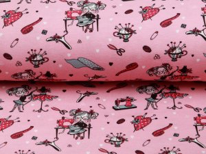 Jersey Stenzo Sewing - Mädchen mit Maßbändern und Nähmaschinen - rosa