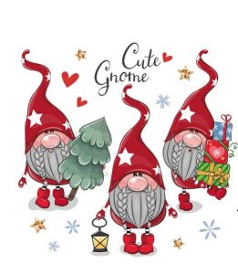 Transfer-Applikation Cute Gnomes zum Aufbügeln - ca. 22,0 cm x 21,5 cm - drei weihnachtliche Gnome