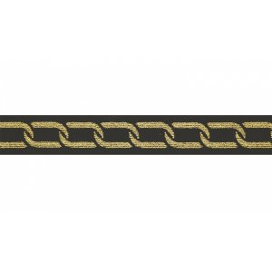 Gummiband elastisch mit Glitzer 25 mm - verschlungenes Kettenmuster - schwarz/goldfarben